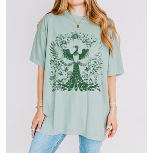 Majestic Phoenix Rising Graphic Tee with Floral Botanical Design